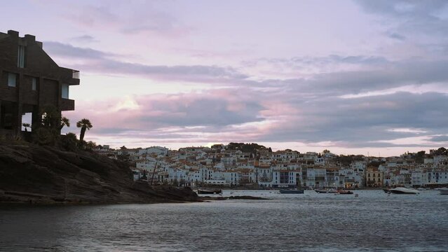 Scenic Sky. Cadaques Bay with Captivating Seas and Impressive Moving Clouds. High quality 4k footage