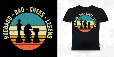 Husband Dad Chees Legend Funny Chess Player Retro Vintage Chess Board T-shirt Design