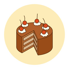 Chocolate cake vector design. Illustrations for prints, stickers, invitation cards, web design, blogs, social media, and more.