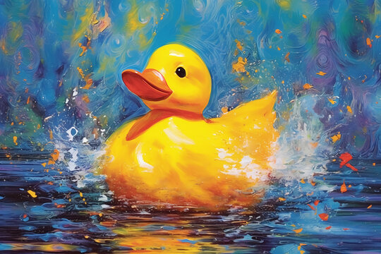Painting of a yellow rubber duck - done with generative AI
