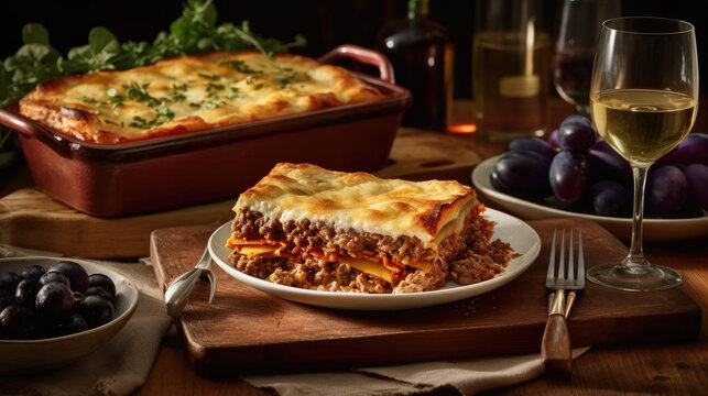 Traditions and Tastes: A Warm, Inviting Scene of a Moussaka Dish, Celebrating Eid Adha