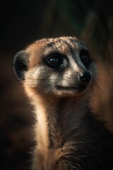 A stunning close-up capturing the essence of a Meerkat in the savanna of Namibia. The image showcases the unique and adorable nature of this desert-dwelling animal, created with generative A.I.