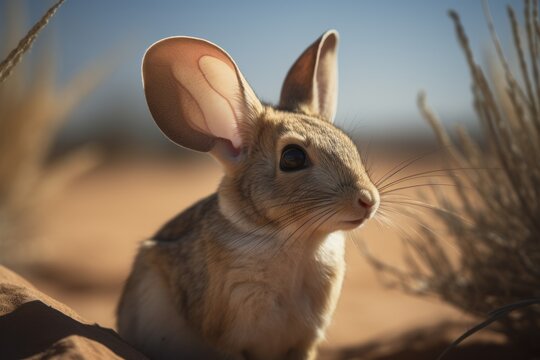 A close-up capturing the unique and adorable nature of a Jerboa in the vast expanse of the Desert. The image showcases the charming features of this desert creature, created with generative A.I.
