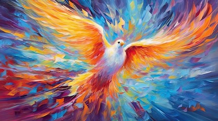 Fototapeta premium Vibrant Abstract Painting of Dove, Holy Spirit Representation, Generative AI