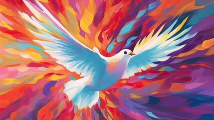 Vibrant Abstract Painting of Dove, Holy Spirit Representation, Generative AI