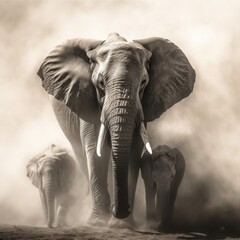 mother elephant and her babies 