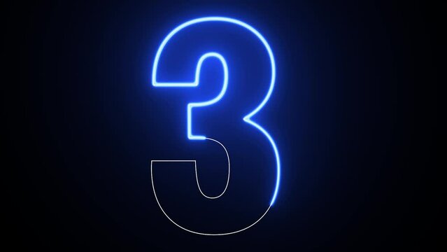 3. Three electric lighting text with fire animation on black background. 4K Video. 3 neon number. Three neon number.