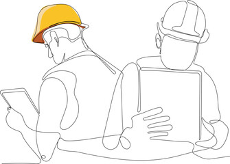 construction manager and engineer working on building site. Vector illustration