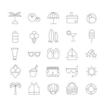 Iconos de playa o summer con formato editable en adobe illustrator 