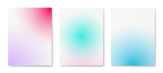 Art background with blurred gradients in pink, blue, turquoise colors with grain texture. Set of vector posters for decor, print, textile, wallpaper, print, interior design.