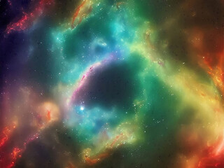 Obraz na płótnie Canvas Colorful image of Nebulae and starts seen through telescope, created with Generative AI technology