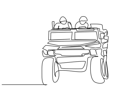 black line art military vehicle with people clip art preview