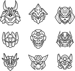 mecha logo icon vector line art outline monoline illustration