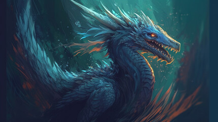 A dragon with feathered wings. Fantasy concept , Illustration painting. Generative AI