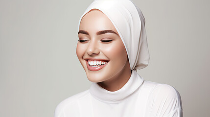 Beautiful happy smiling middle eastern woman wearing abaya Generative AI