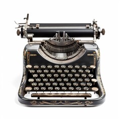 Antique vintage typewriter, white background. Generative AI