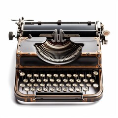 Antique vintage typewriter, white background. Generative AI