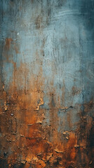 Fototapeta premium a rusty orange-blue texture of a steel wall with lots of negative space for copy space. Grunge metal background