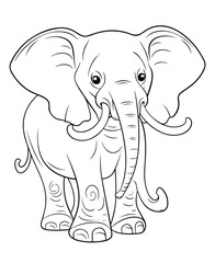 Black and White Cartoon Illustration of Elephant Animal Coloring page for kids and adults. Print design, t-shirt design, tattoo design, mural art, line art.