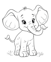 Coloring Page Of Cartoon Baby Elephant Vector Illustration for Coloring Book, Hand drawn vector coloring page of cartoonish baby elephant. Coloring page for kids and adults.