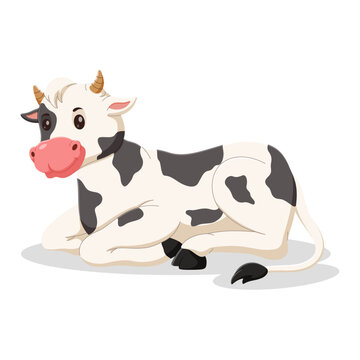 Cartoon cute cow lying down. Vector illustration