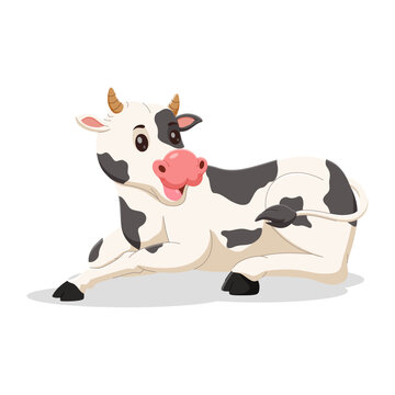 Cartoon cute cow lying down. Vector illustration