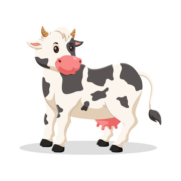 Cartoon happy cow isolated on white. Vector illustration