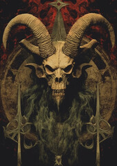 Obraz premium Circular Satanic Horned Skull Symbol Generative AI