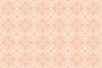 Fototapeta premium Seamless pattern with geometric line in nude colors. Minimalist Boho Printable in pastel color. Vector Aesthetic background with petals.