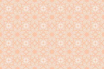 Seamless pattern with geometric line in nude colors. Minimalist Boho Printable in pastel color. Vector Aesthetic background with petals.