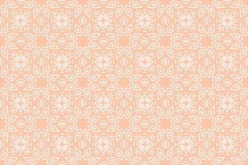 Seamless pattern with geometric line in nude colors. Minimalist Boho Printable in pastel color. Vector Aesthetic background with petals.