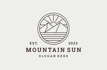 Mountain sun logo vector icon illustration hipster vintage retro .