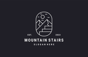 Mountain stairs logo vector icon illustration hipster vintage retro .
