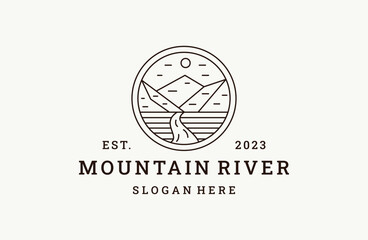 Mountain river logo vector icon illustration hipster vintage retro .
