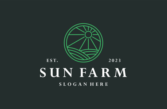 Sun farm logo vector icon illustration hipster vintage retro .