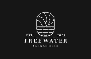 Tree water logo vector icon illustration hipster vintage retro .