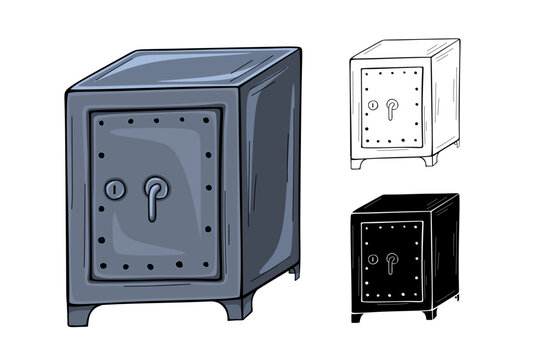 Metal old safe isolated on white background. Vector illustration