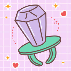Kawaii food of diamond candy kid ring toy. Vector hand drawn cute cartoon character illustration logo icon. Cute Japan anime, manga style concept design