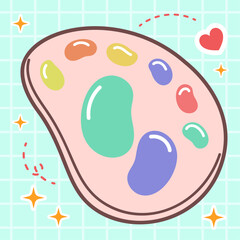 Kawaii vector of artist painting pallete. Isolated hand drawn cute cartoon character illustration logo icon. Cute Japan anime, manga style concept design