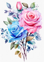 Fototapeta na wymiar Watercolor Flower Bouquet Pink Blue Turquoise