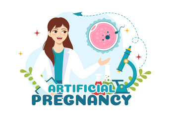 Artificial Pregnancy Vector Illustration with Couple After Successful Embryo Engraftment and Reproductology Health in Cartoon Hand Drawn Templates