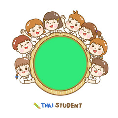 Cartoon Thai Students in Traffic concept.