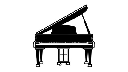 Piano vector icon, logo. Black piano isolated on white background