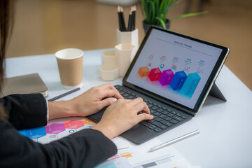 business woman working on finance stock trading Stock market investment. Entrepreneur. Business team discussing and analyzing stock trading in chart.