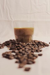 isolated, brown, roasted, beans, closeup, background, flat lay, top of view, backdrop, space, brew, morning, aromatic, natural, roast, pastel, drip, enjoyment, cut out, idea, shadow, shiny, cafe, arab