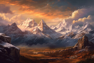 Obraz premium sunset in the snowy mountains