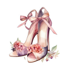 brides shoes in the style of romantic watercolor isolated on a transparent background