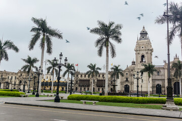 Fototapeta na wymiar main square of lima and the cathedral church lima- Peru
