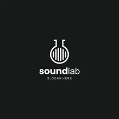 sound lab logo, lab bottle combine with mixer audio logo design modern concept