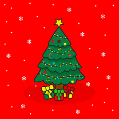 Cartoon Noel Tree Vector Editable Colorful Drawing Illustration